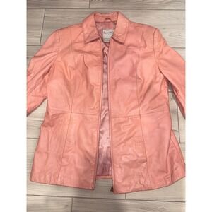 Pamela McCoy Collections Salmon Pink Genuine Leather Zip Front Jacket Womens S